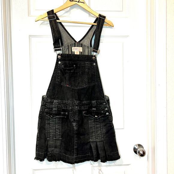 VTG Candie’s Denim Suspender Mini Skirt XL | Y2K Goth Grunge - Picture 2 of 6